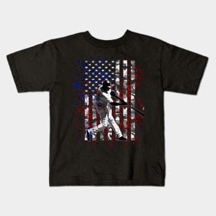 Vintage Patriotic Hitting Baseball Hitter Camo American Flag Gifts Kids T-Shirt